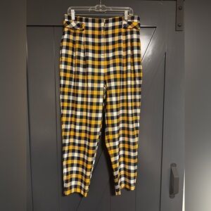 Topshop Yellow and Navy Plaid Trousers